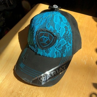 Womens ARIAT Distressed Laced Styled Black Embroidered Adjustable Western Hat