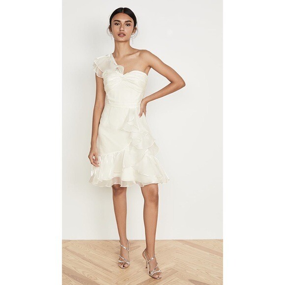 Pre-owned Marchesa Notte One Shoulder Cocktail Dress Ivory White Size 12