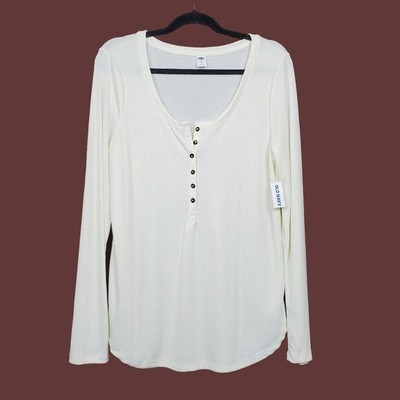 Old Navy Long Sleeve Ivory Henley Top Size XL NWT