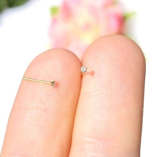 Genuine Diamond 14k Yellow Gold 20g Nose Stud Dimple Nostril Ring Body Jewelry