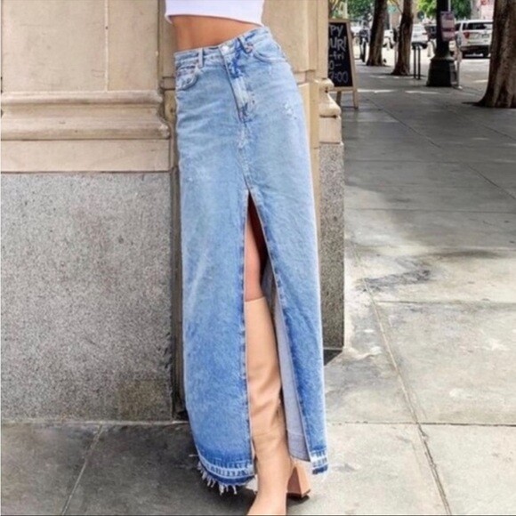 ZARA WOMAN NEW BLUE DENIM TRF MIDI SKIRT SIZE S REF. 6164