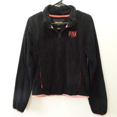 Pink Victoria's Secret Women's Fleece Full Zipper Jacket Medium Black 2012