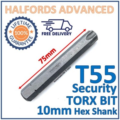 Halfords Advanced T55 Torx Security Bit 10mm Hex Shank 75mm Length -New Free P&P