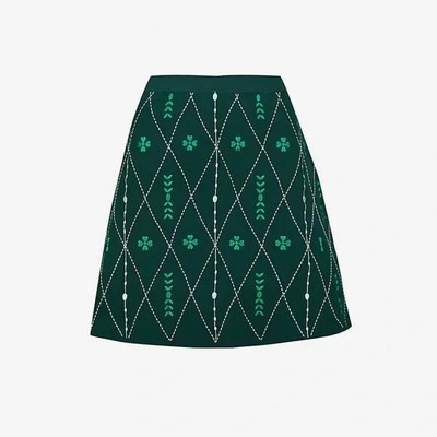 Sandro Size M Damien Botanical Embroidered Knit A Line Mini Skirt Irish Clover