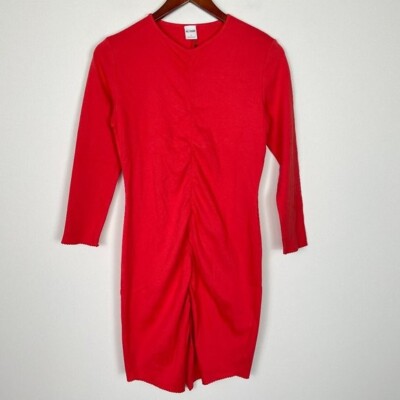 NWT Re/Done Ruched Long Sleeve Supima Cotton Scallop Hem Mini Dress Red Women S