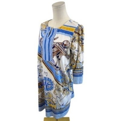 Barbara Erickson Dress Women's Size Large Blue White Nautical Print