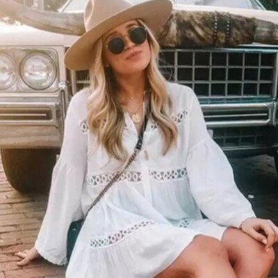 XL New White Cotton Button-Up Embroidered Tunic Top Blouse CoverUp Womens XLarge