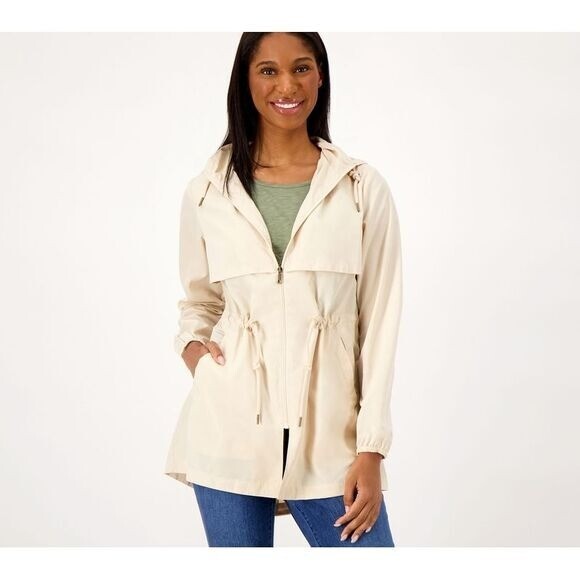 Zuda Woven Cinched Waist Hooded Anorak Jacket Womens XS Sand
