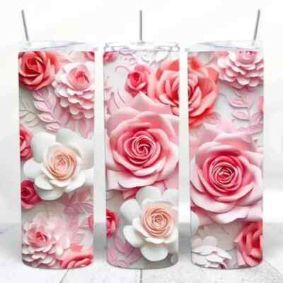NEW! 3D pink drinkware tumbler with reusable straw, valentine's day gift set
