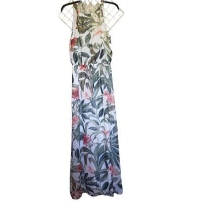 Connected Apparel Tropical Blouson Maxi Dress Size 8 NWOT