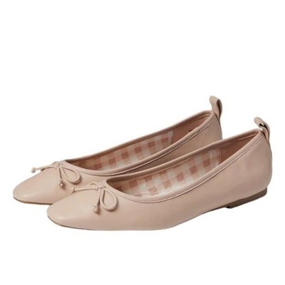 NWT Draper James Leather Taylor Ballet Flat Shoe with Bow Beige Size 9