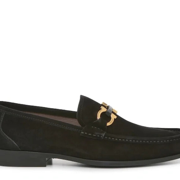 Pre-owned Ferragamo Salvatore  Grandioso Mens Black Leather Loafers 9 11.5 D
