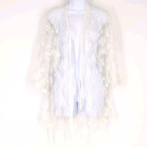 Vintage Fredericks Of Hollywood Sheer Bed Jacket White Lace Robe Medium