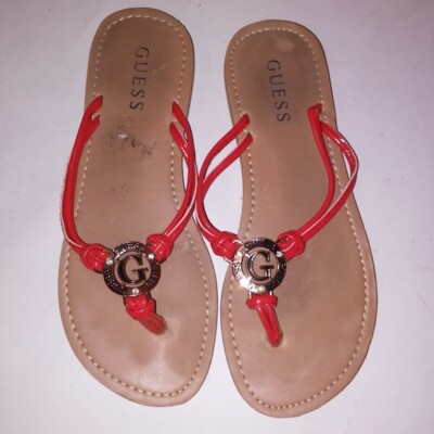 Guess Sandals Thong Flip Flops Small Orange Gold