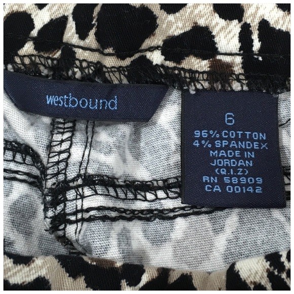 Leopard Print Cropped Capri Pants Size 6 Westbound Cotton Spandex Tummy Control