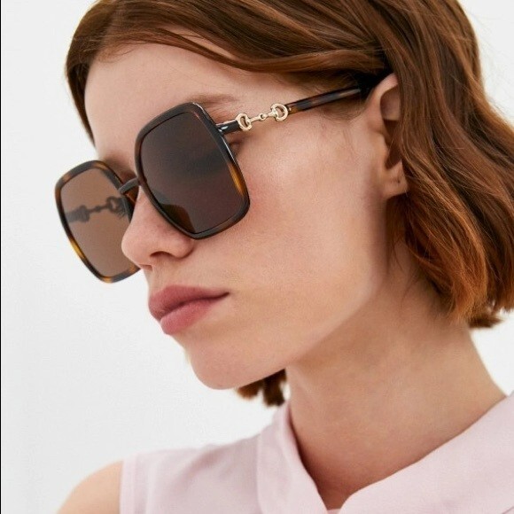 Pre-owned Gucci Gg0890s 002 Sunglasses Havana Brown Metal Rectangle Women 55mm