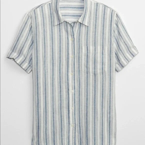 

Синяя льняная рубашка в полоску Gap на пуговицах, размер, Синий