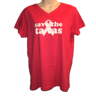 Breast Cancer T Shirt Size XL Save the Ta-Tas PINK Short Sleeves V Neck NEW