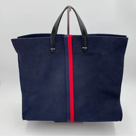 New CLARE V. Tote Bag Navy Blue Perforated Suede with