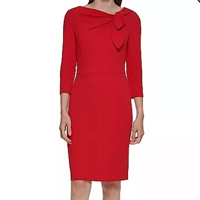 

Женские ножны с бантом Calvin Klein, рукав 3/, красные,  шт, Красный