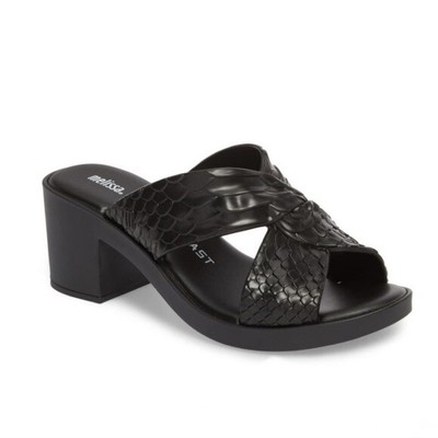 Melissa x Baja East Collab Black Python Strappy Block Heel Slide PVC Sandals 7