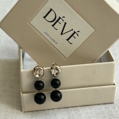  DEVE Studio Valentine Drop Earrings Sterling Silver Black Onyx NEW