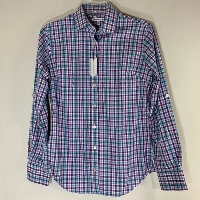 Peter Millar Small Button Front Roll-tab Long Sleeve Plaid Shirt. NWT. $110.