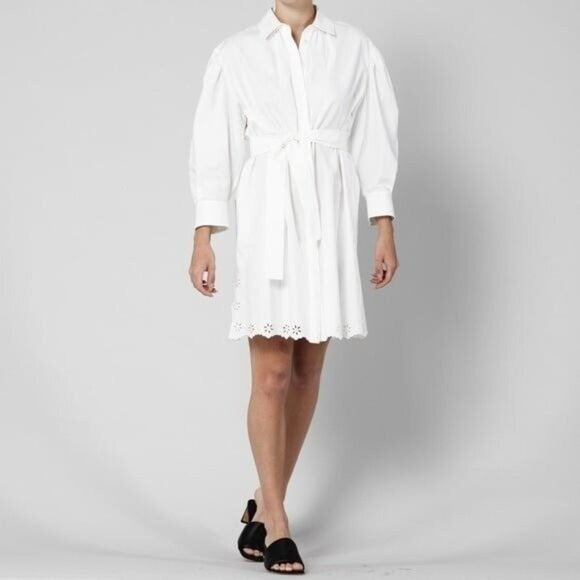 Pre-owned Max Mara Corinto Linen Blend White Button Down Belted Shirt Dress Size L