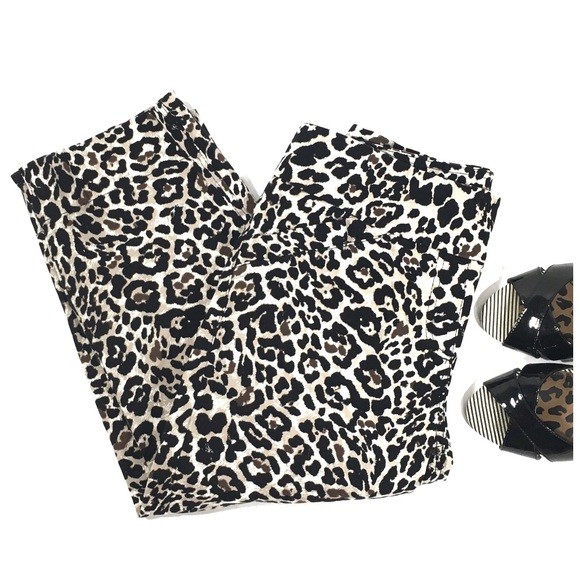 Leopard Print Cropped Capri Pants Size 6 Westbound Cotton Spandex Tummy Control