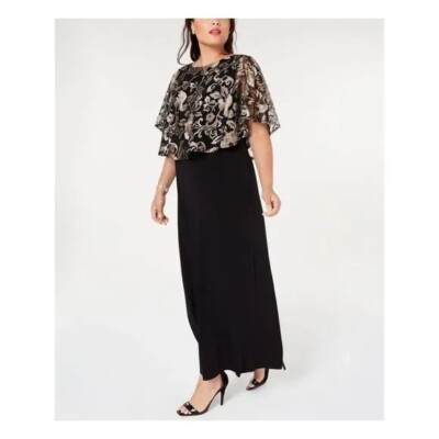 Connected Apparel Womens 10 Navy Silver Embroidered Overlay Gown Dress NWT DA20