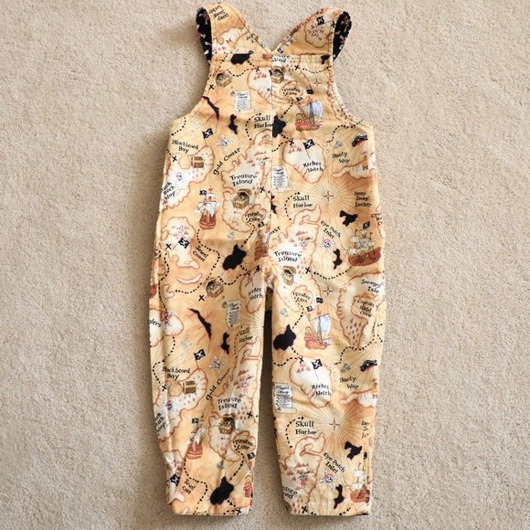 Toddler Reversible Pirates Treasure Map Skull Overalls size 2T