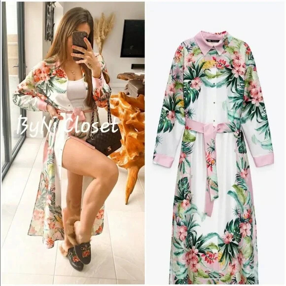 ZARA TROPICAL PINK PRINT SHIRT DRESS 3220/458 | eBay