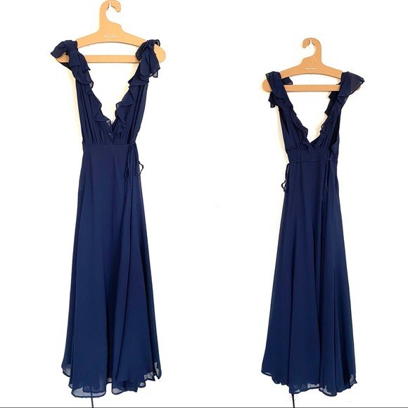 Pre-owned Reformation Peppermint Maxi Dress In Navy Size Xsp In Blue