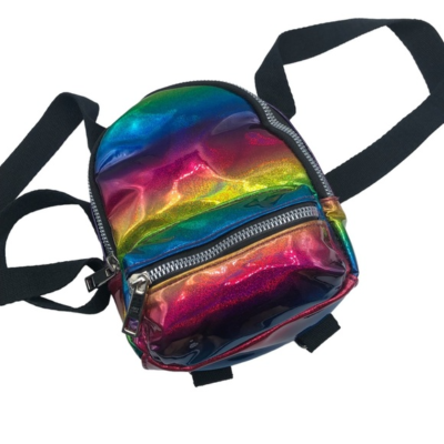 Mini Backpack Rainbow Bag Iridescent Holographic Double Adjustable Straps Zipper