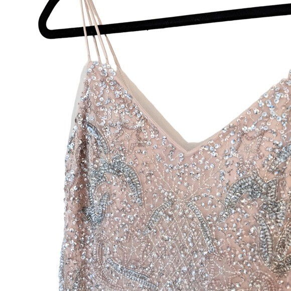 Pre-owned Aidan Mattox Petal Blush Deco Beaded Sequin Formal Evening Maxi Gown In Pink