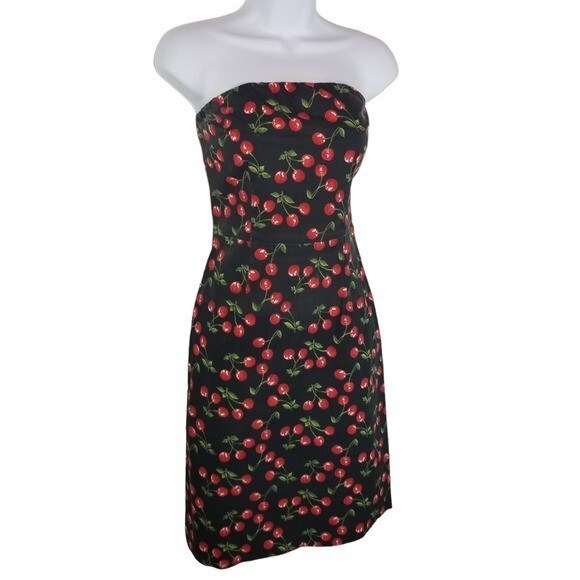 Vtg 90s y2k cherry print sleeveless dress small made in usa