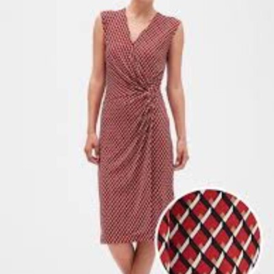 BANANA REPUBLIC Twist Faux Wrap Sleeveless Dress M NWT $69.99 Red Geo