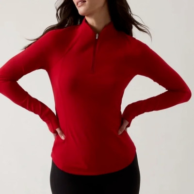 Athleta Salutation Half Zip Top | Candy Red , Size Small, #882390 NWT