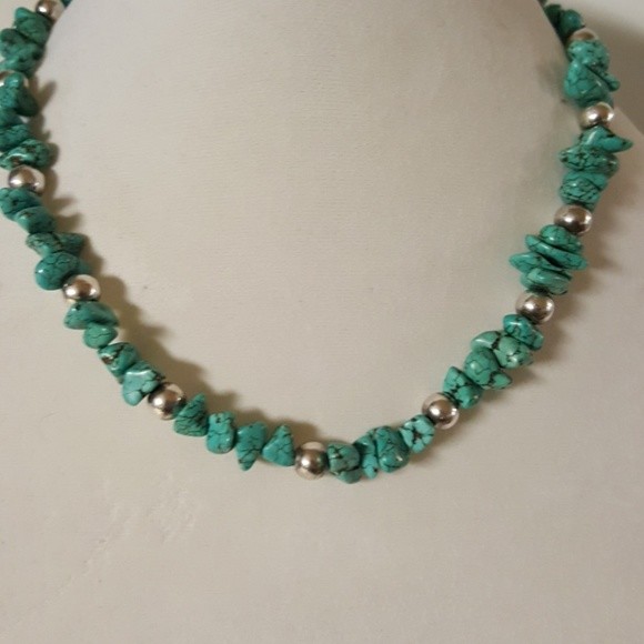 Turquoise Nugget Necklace 9 in Sterling Silver Toggle Clasp