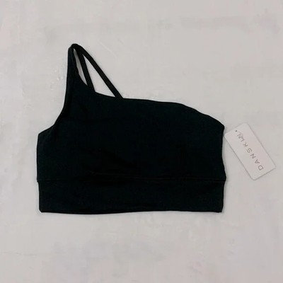 Danskin Sports Bra Top Women's XL Black One Shoulder Padded Cups Stretch NWT