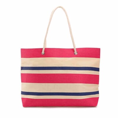 BRAND NEW ~ DSW Exclusive Multi-color Striped Beach Tote Cream/Pink/Navy Blue 
