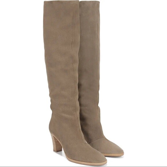 Pre-owned Vince Women's Casper Knee High Pull On Boot Flint Suede Gray Size 7.5 Nwb