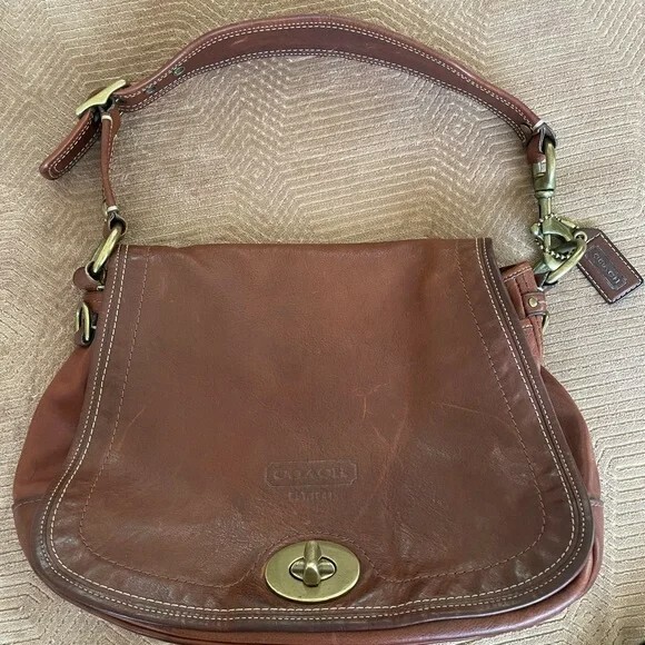 バッグ Coach Legacy Turn Lock Shoulder Bag 65th COACH Legacy Turnlock Shoulder Bag Leather Whiskey Brown