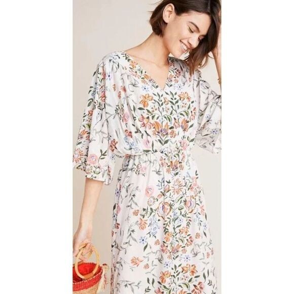 Anthropologie Laia Floral Botanical 100% Viscose 3/4 Sleeve