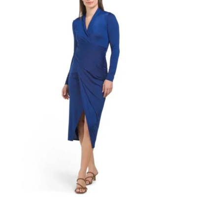 RACHEL Rachel Roy Womens Printed Faux-Wrap Dres Cobalt M