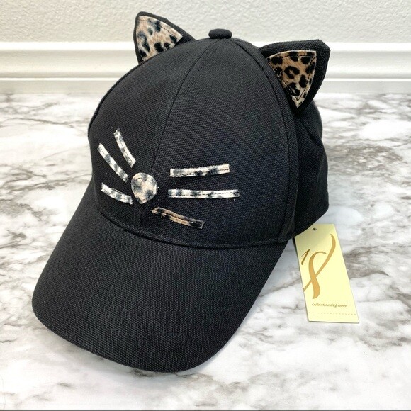 КОЛЛЕКЦИЯ ВОСЕМНАДЦАТЬ Черная регулируемая шляпа с леопардовым принтом и кошачьими ушками O/S Хэллоуин