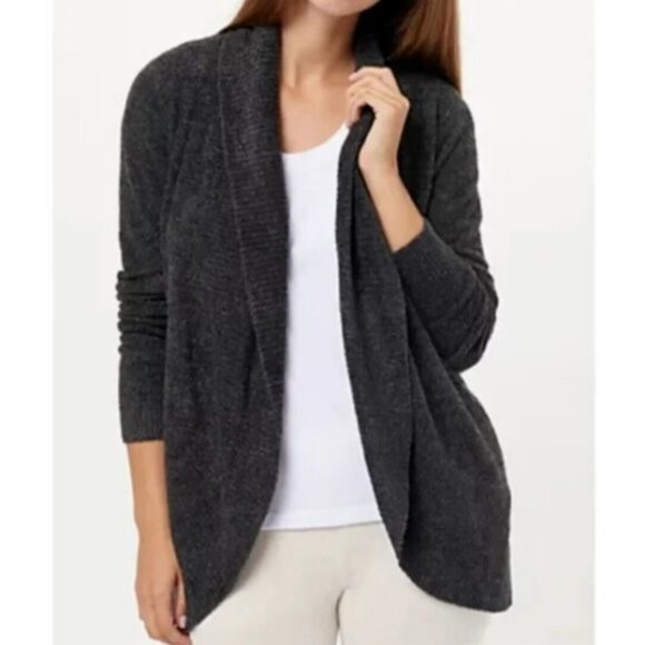 

BAREFOOT DREAMS CozyChic Lite Мягкий темно-серый кардиган с шалью и круглым вырезом XS