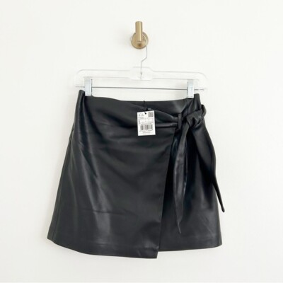 NEW Mango Black Faux Leather Wrap Mini Skirt Size Small (S)