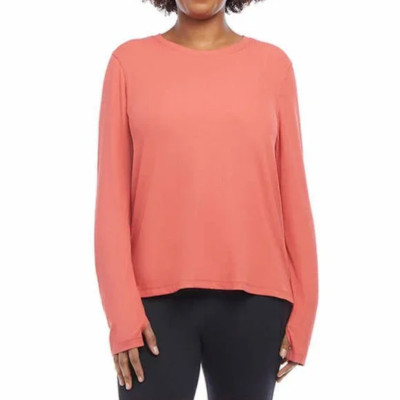 Danskin Women's Ultimate Rib Long Sleeve Tee T-Shirt, Mineral Red, Size XS