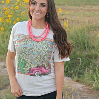 NWT Gypsy Soul Tee Shirt Vintage Pink Truck T-Shirt Cactus Top Boho Women's Med